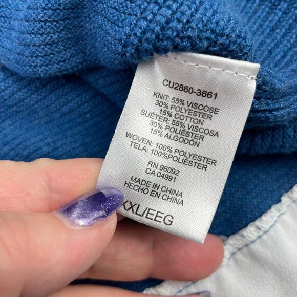 Hilary Radley Teal Blue long sleeve round neck 2fer sweater Peek-a-boo shirt hem - Picture 5 of 12